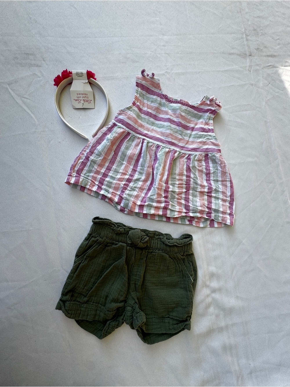 Carter's Pink Multi Striped Ruffle Tank Top Girls size 24 Months